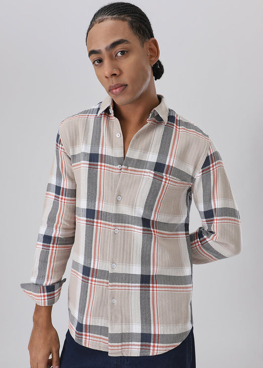 Dobby Check Khaki Shirt