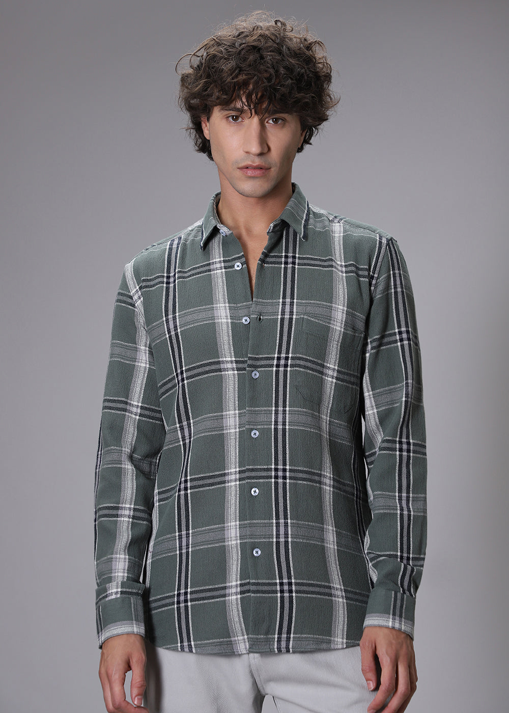 Dobby Check Olive Green Shirt