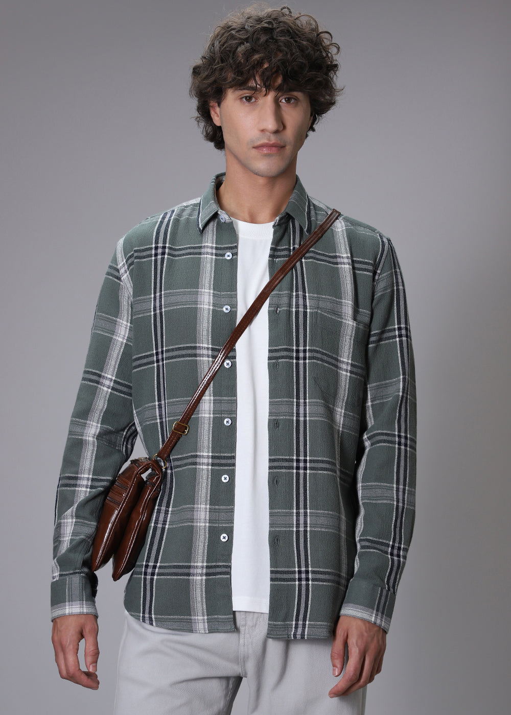 Dobby Check Olive Green Shirt
