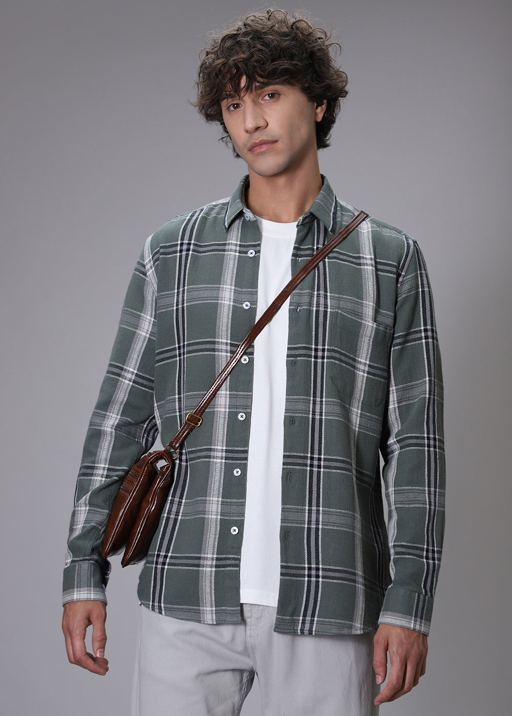 Dobby Check Olive Green Shirt