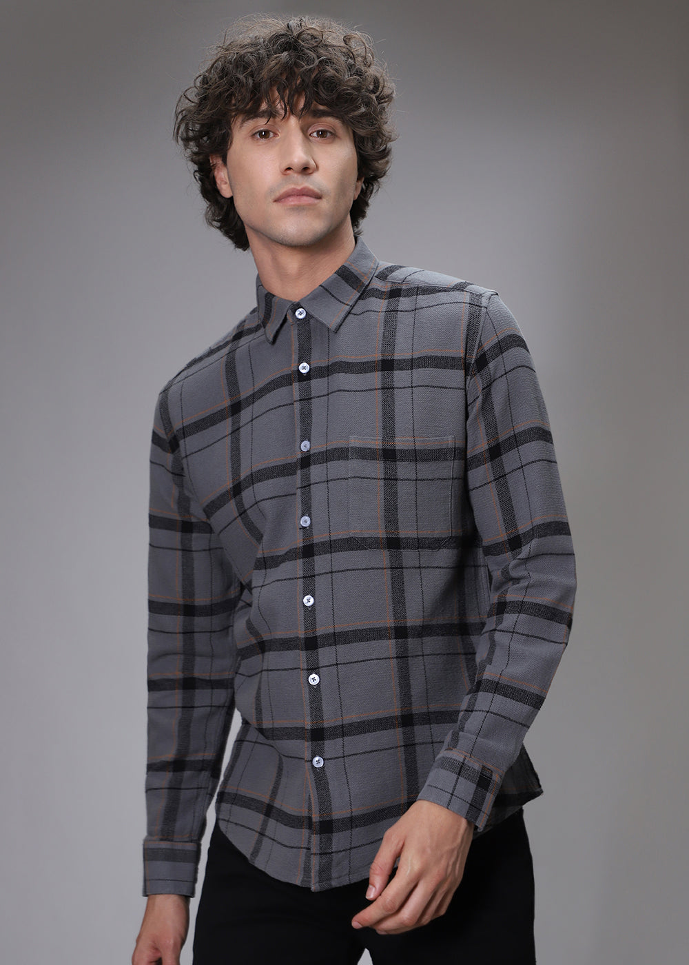 Dobby Steel Grey Check Shirt