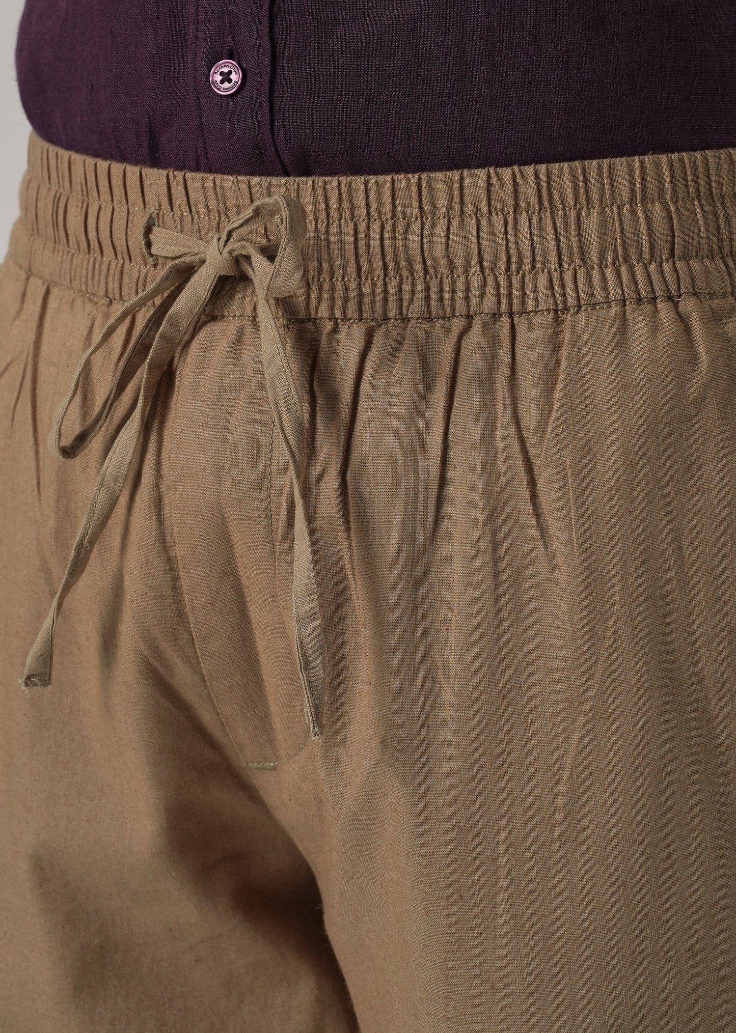 Drawstring Beige Linen Pant
