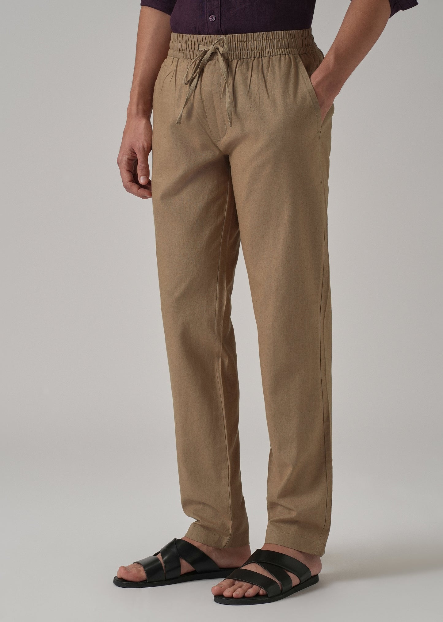 Drawstring Beige Linen Pant
