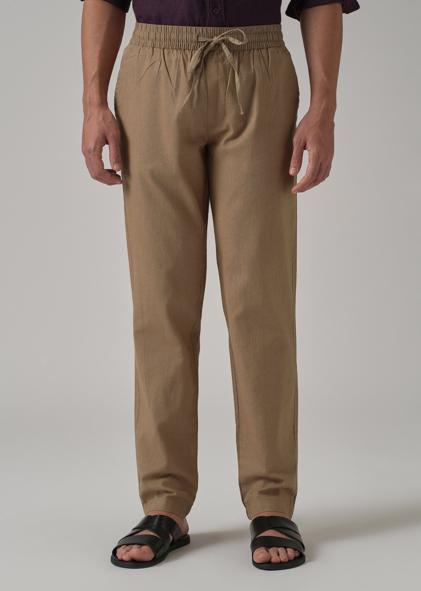 Drawstring Beige Linen Pant