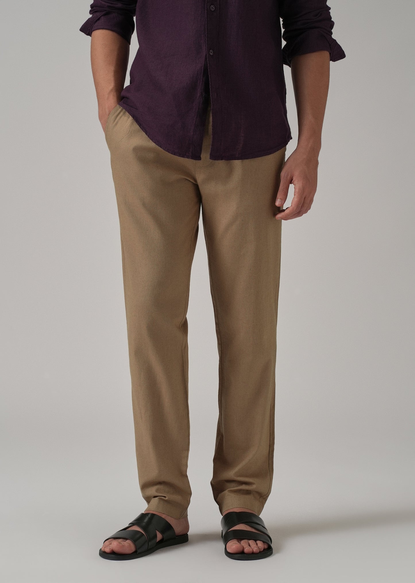 Drawstring Beige Linen Pant