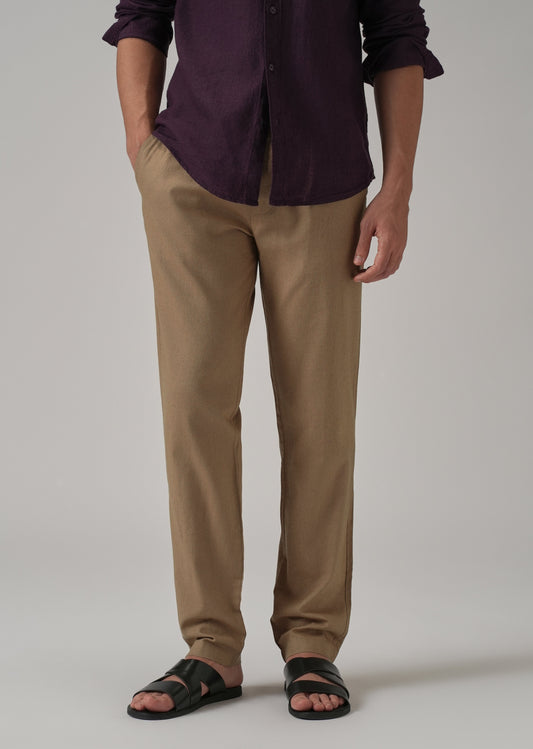 Drawstring Beige Linen Pant