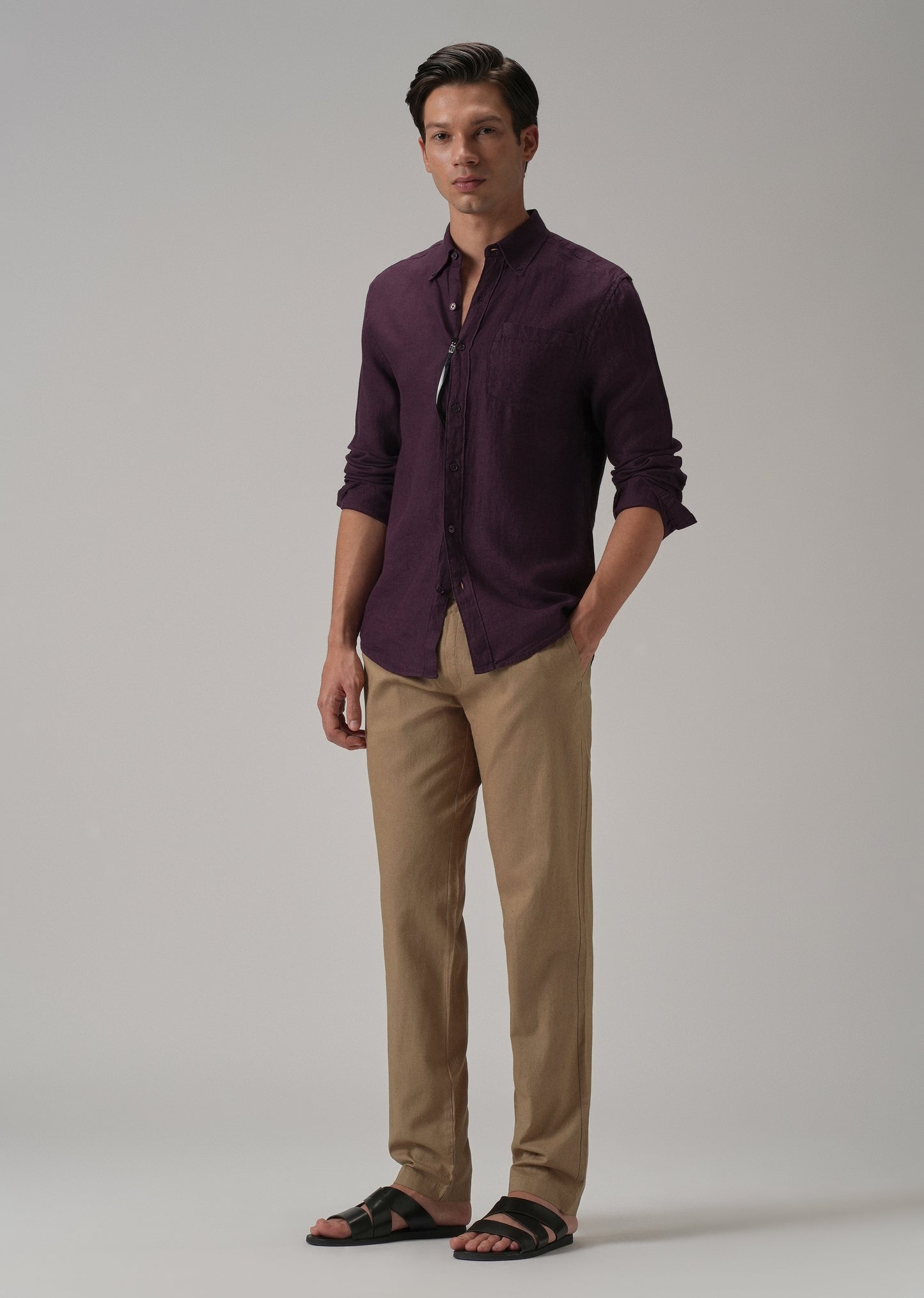 Drawstring Beige Linen Pant