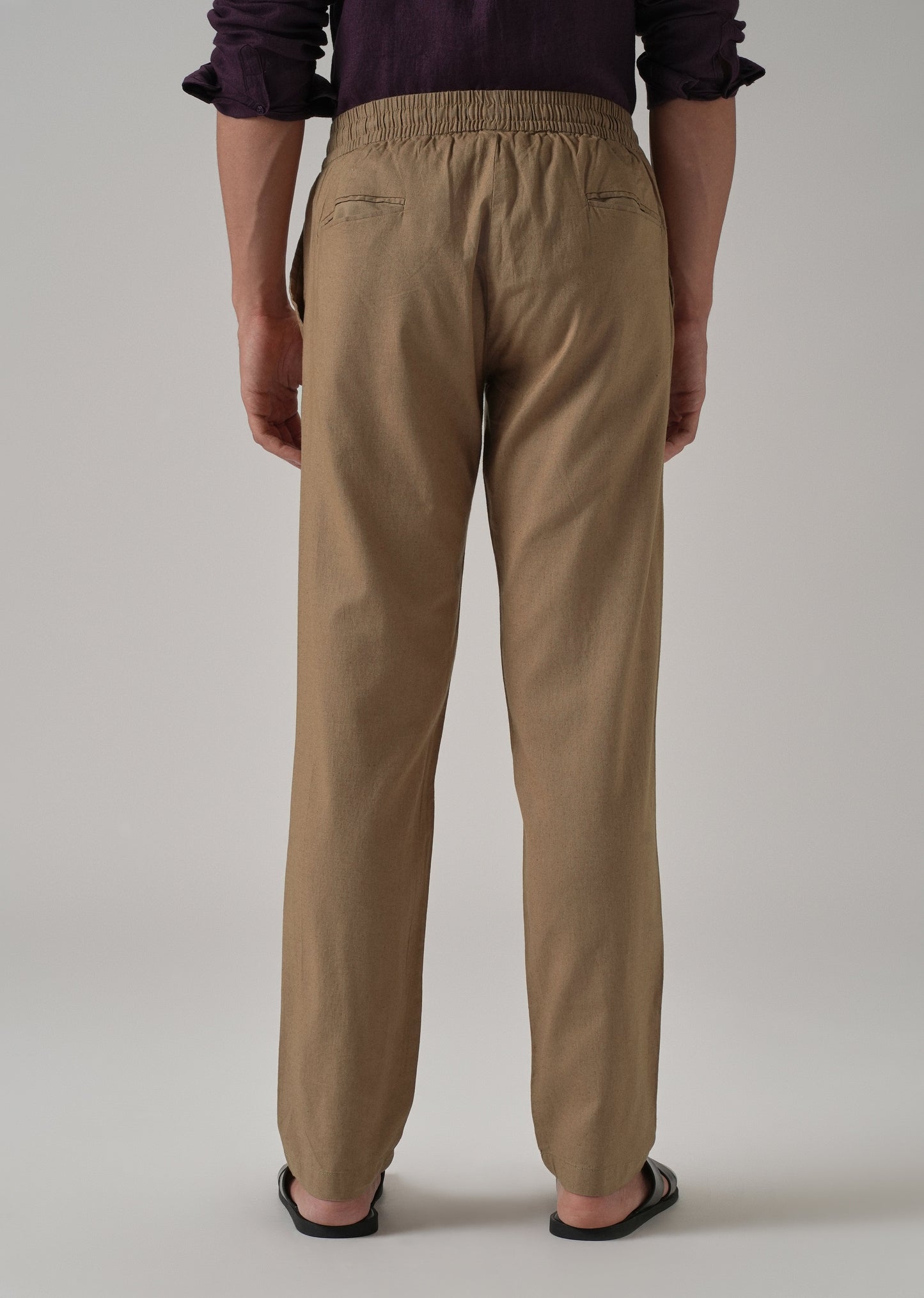Drawstring Beige Linen Pant