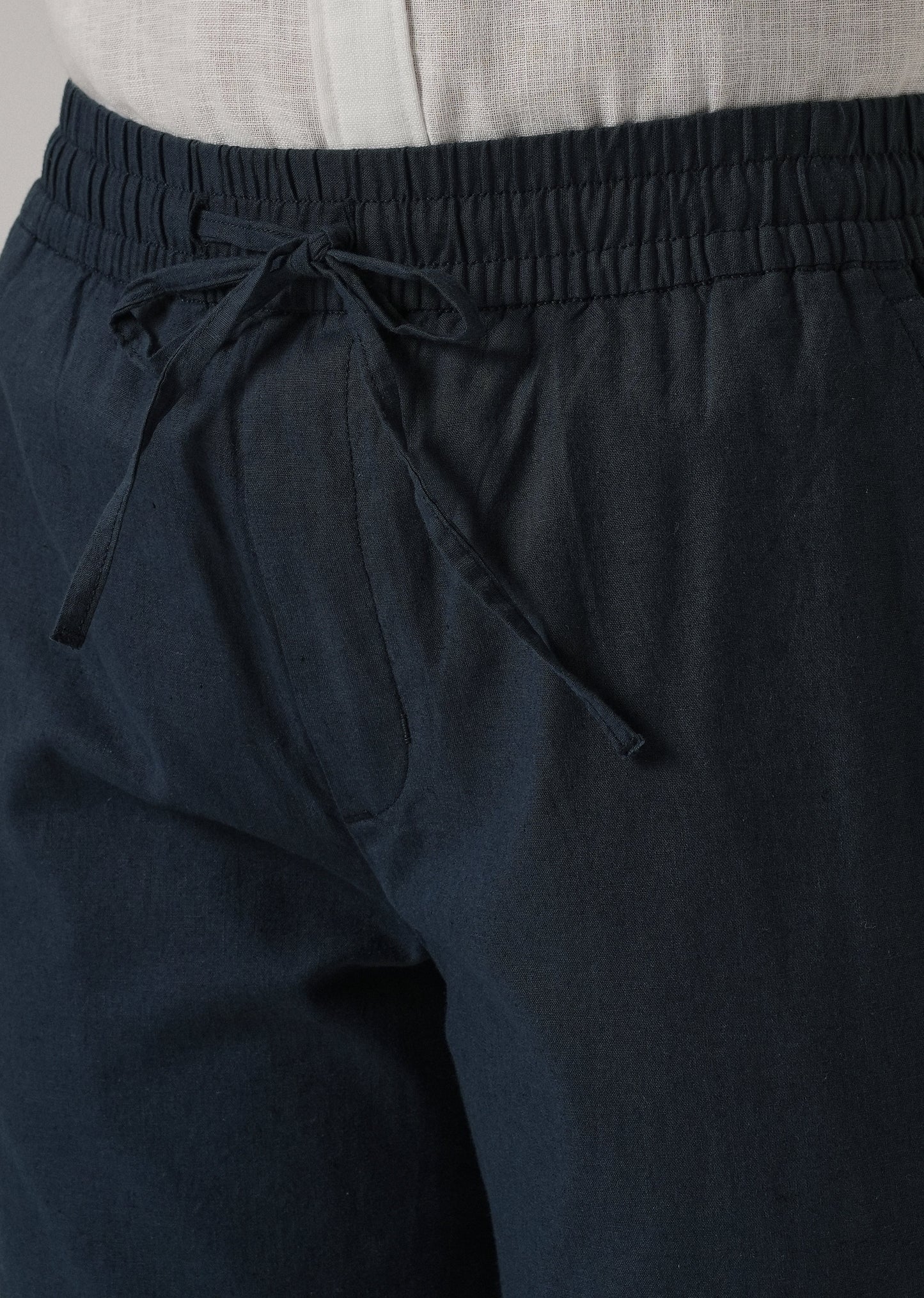 Drawstring Blue Linen Pant