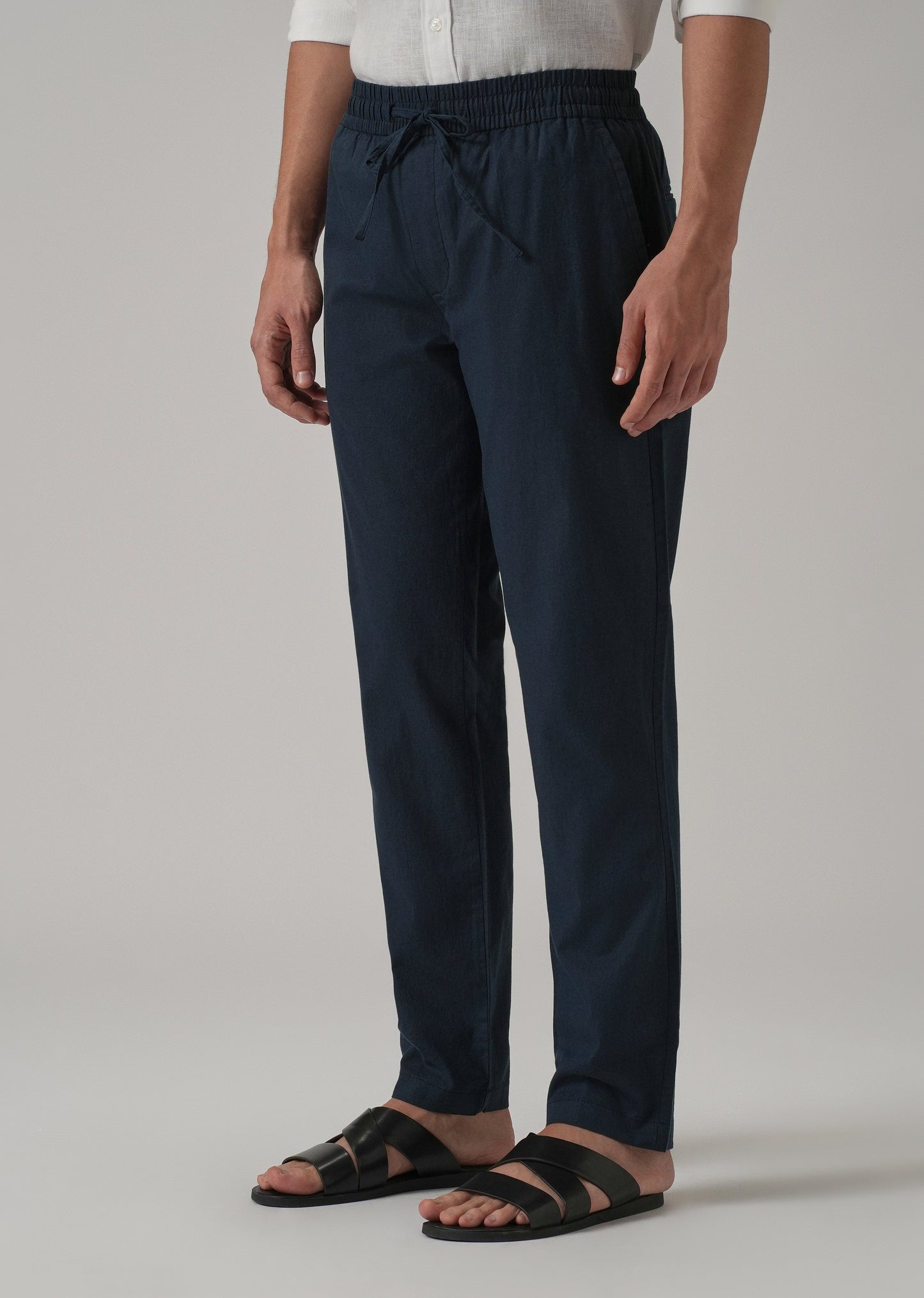 Drawstring Blue Linen Pant