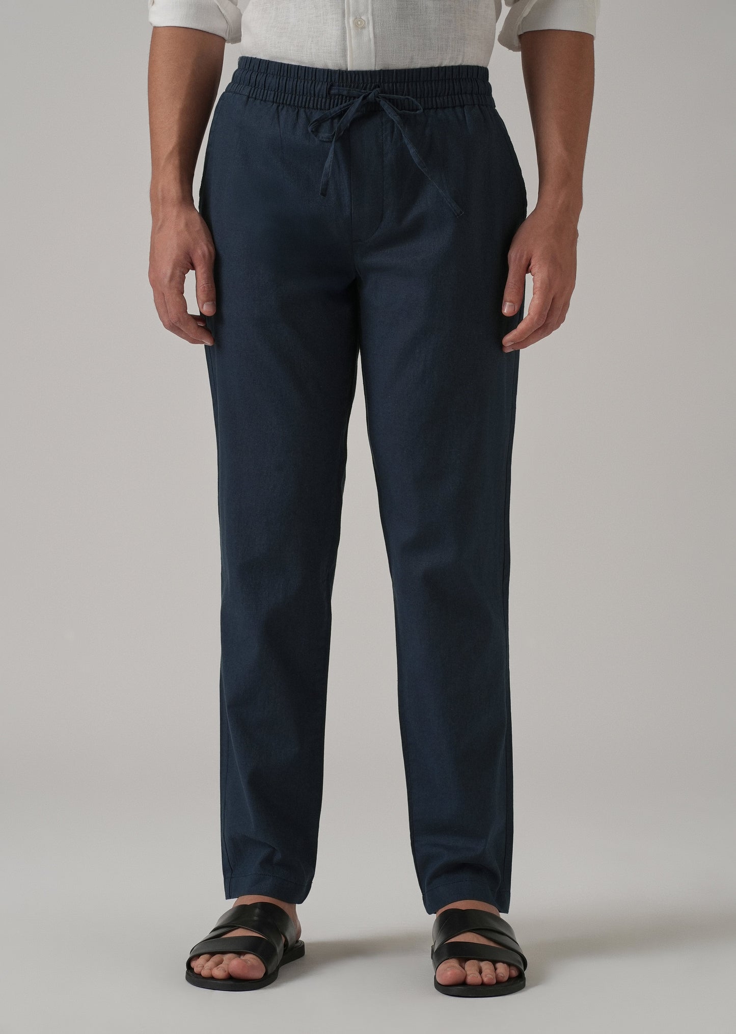 Drawstring Blue Linen Pant