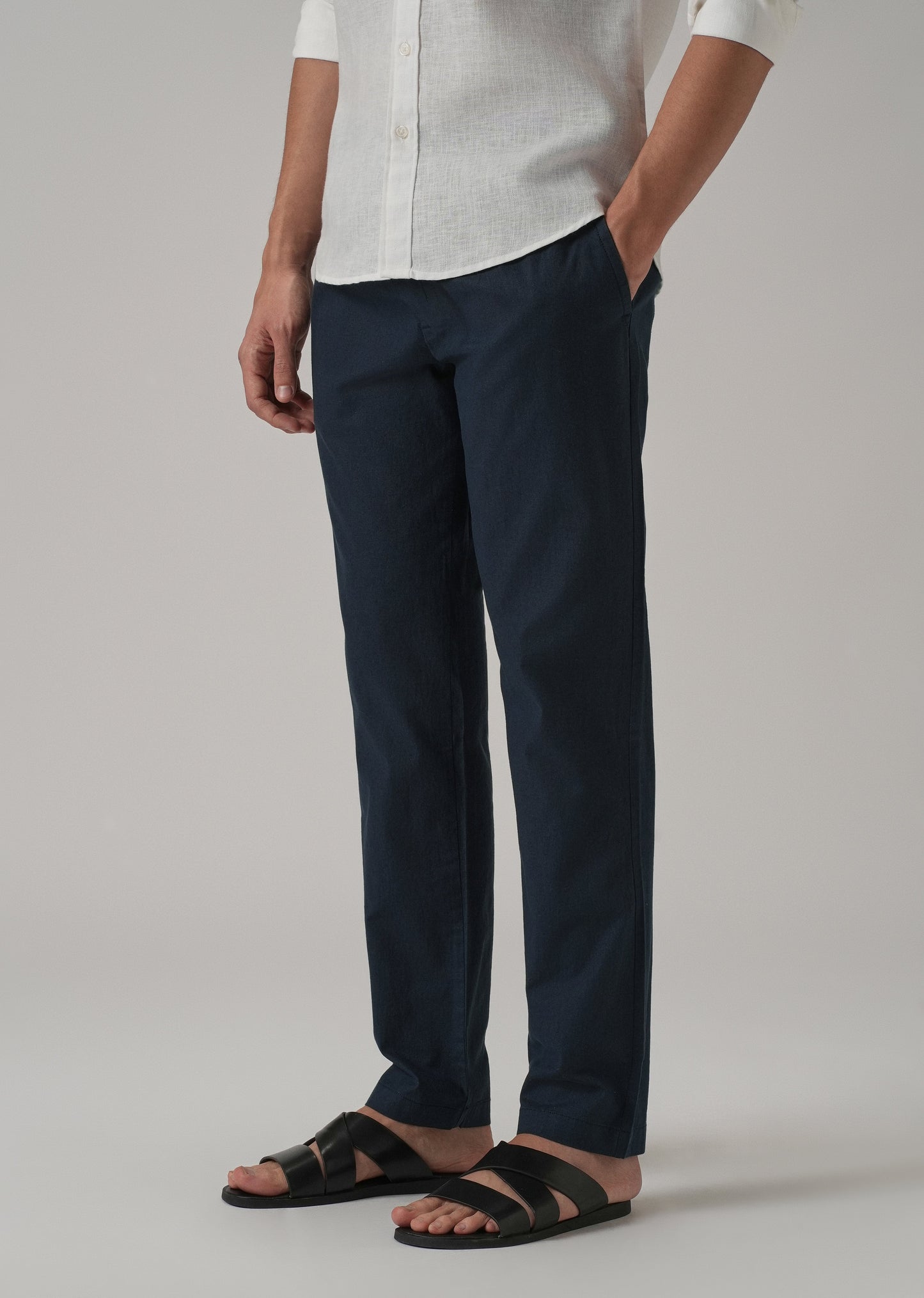 Drawstring Blue Linen Pant