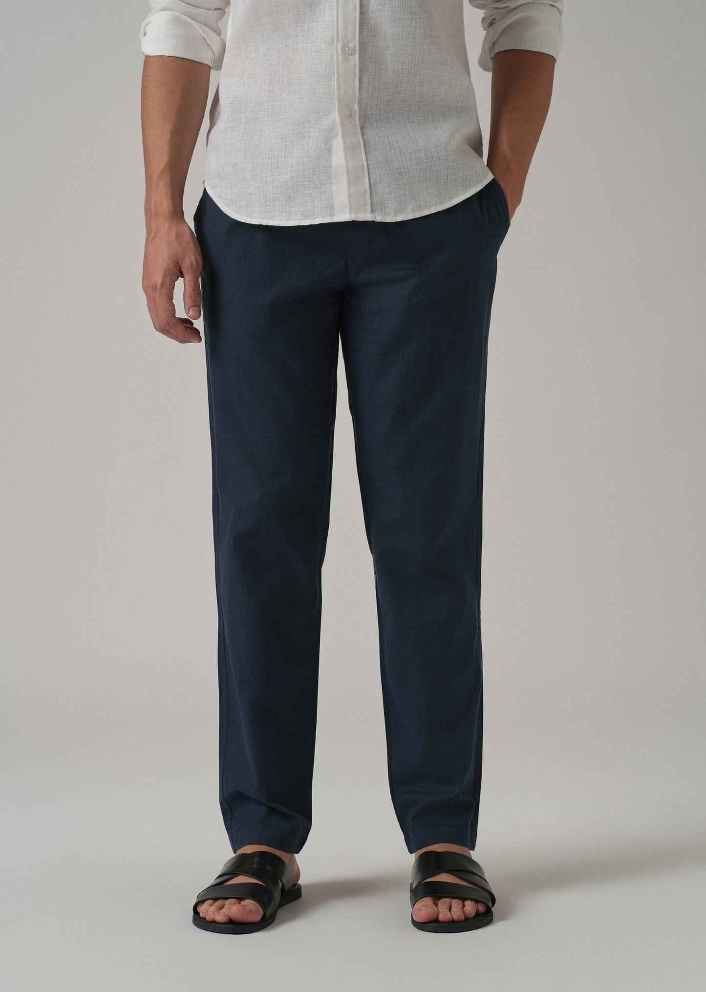 Drawstring Blue Linen Pant