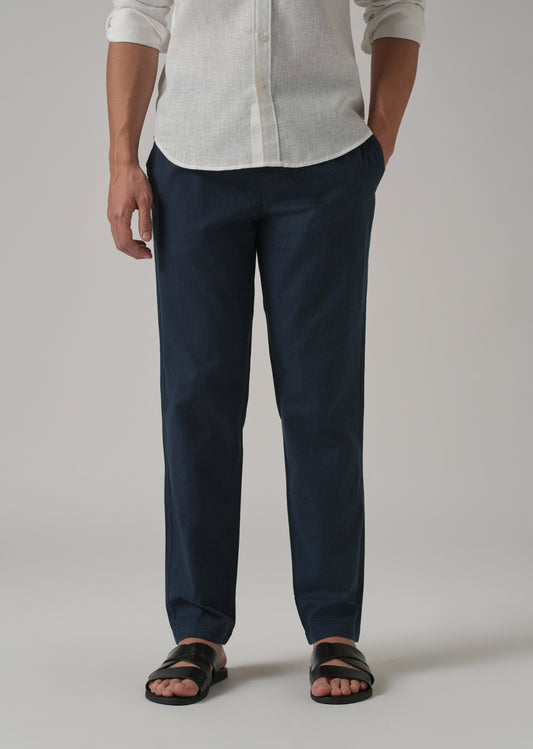 Drawstring Blue Linen Pant