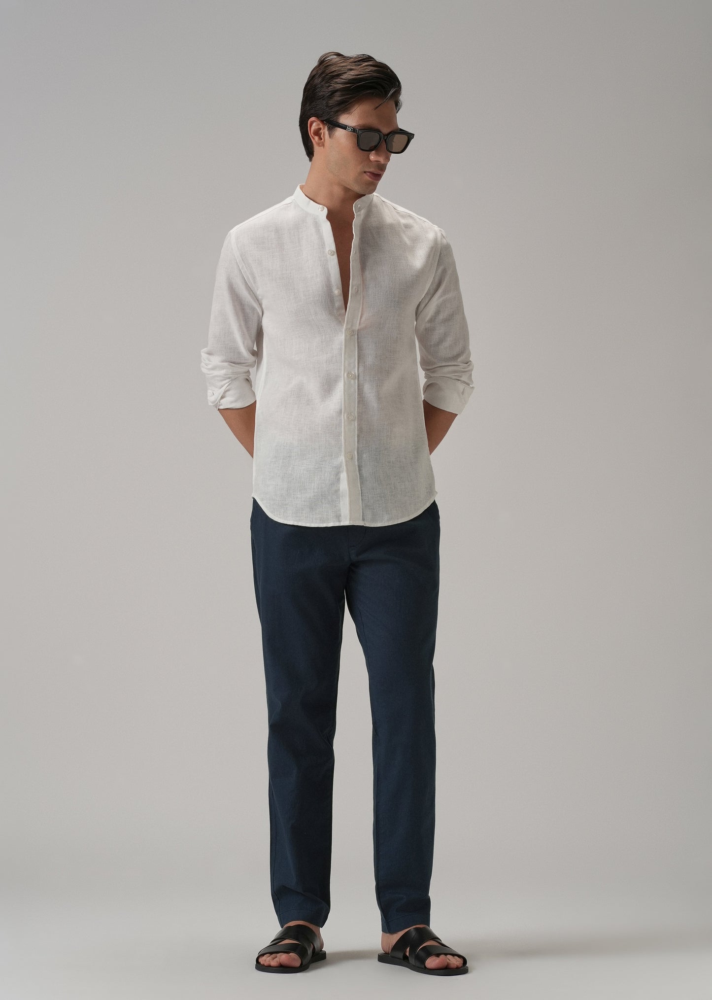Drawstring Blue Linen Pant