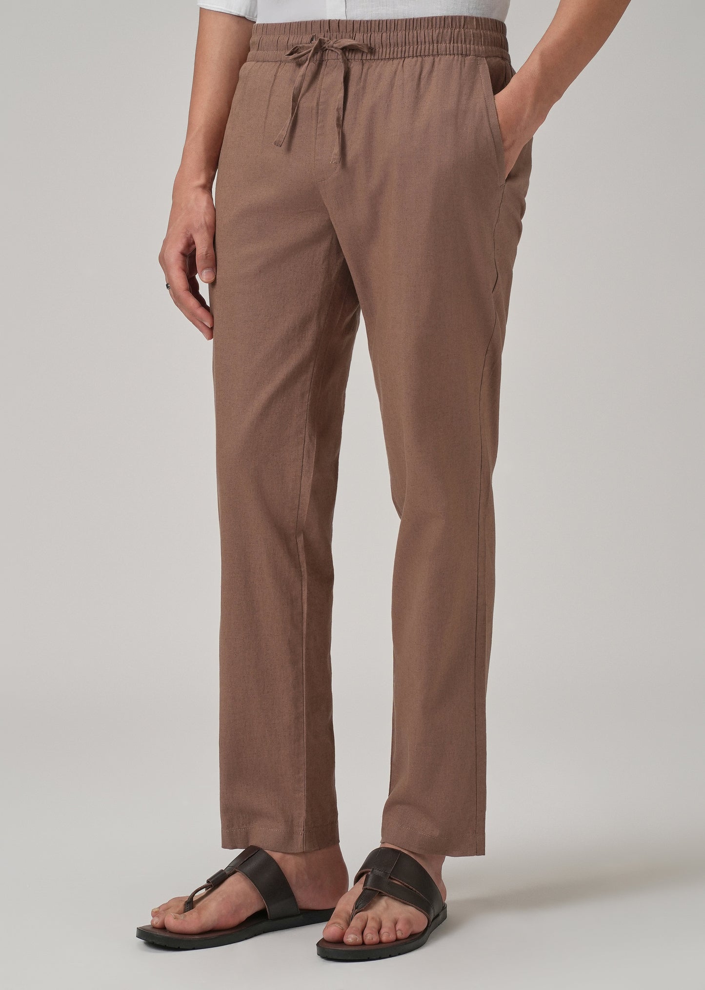 Drawstring Brown Linen Pant