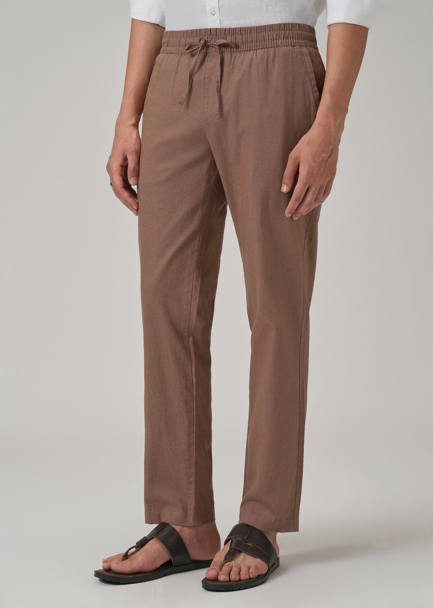 Drawstring Brown Linen Pant