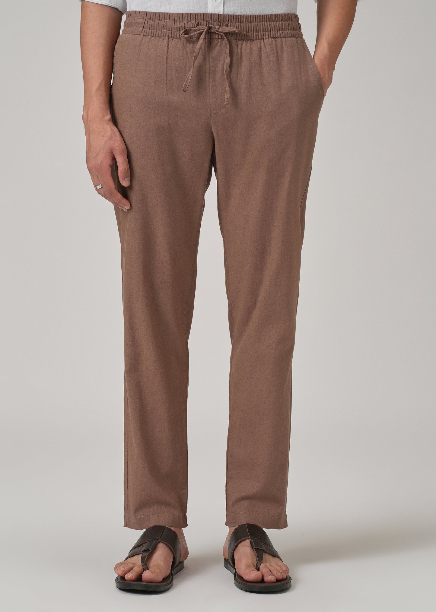 Drawstring Brown Linen Pant