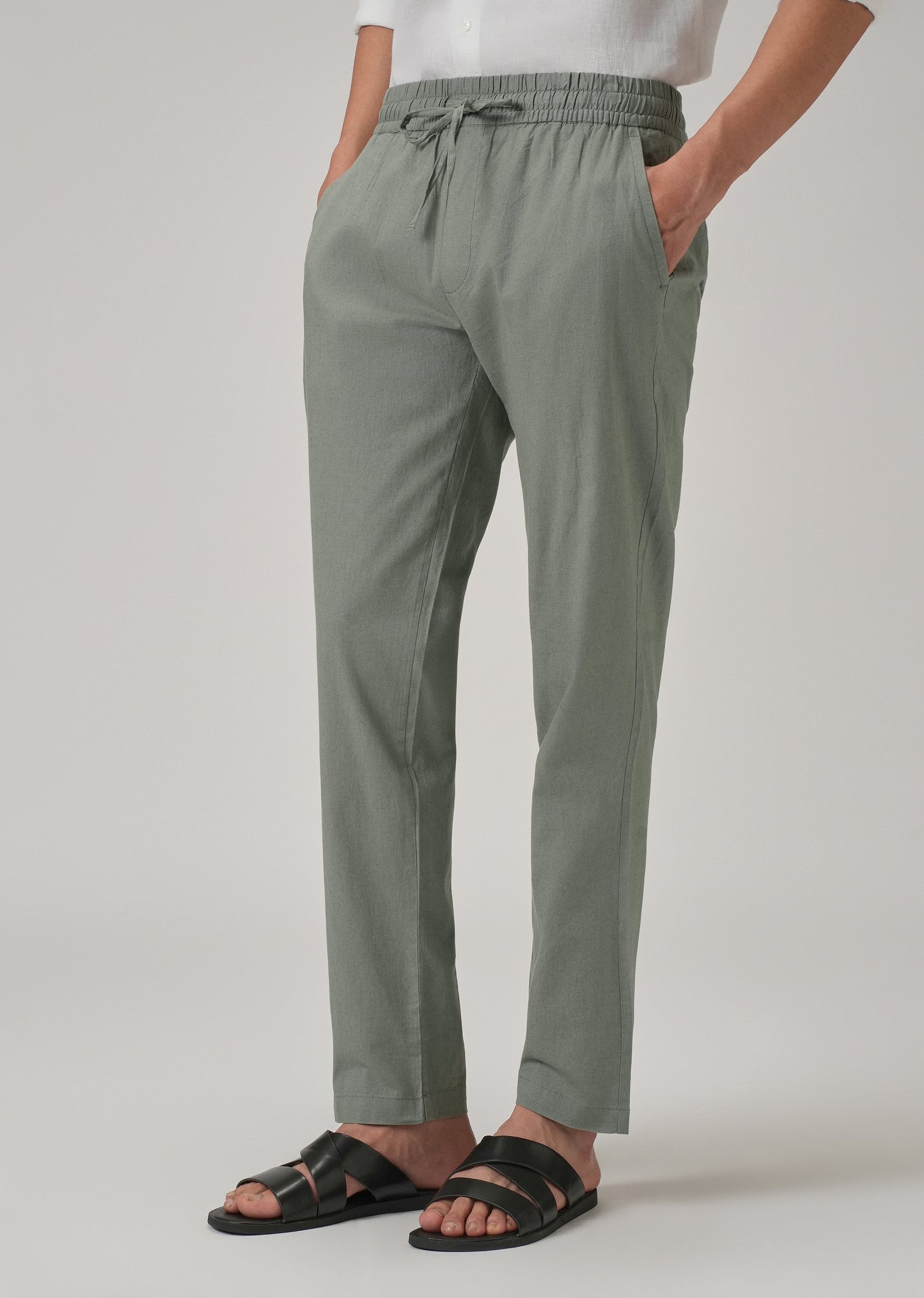 Drawstring Olive Grey Linen Pant