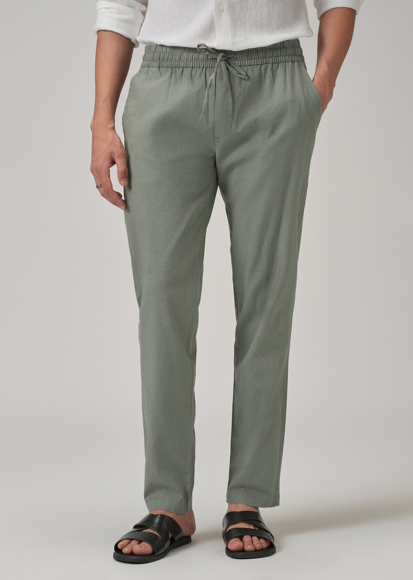 Drawstring Olive Grey Linen Pant