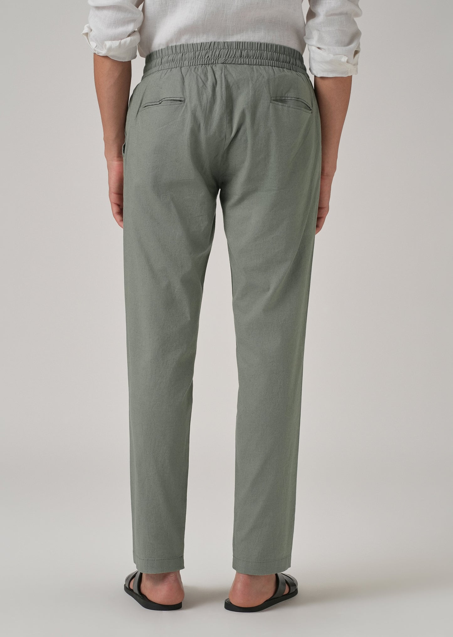Drawstring Olive Grey Linen Pant