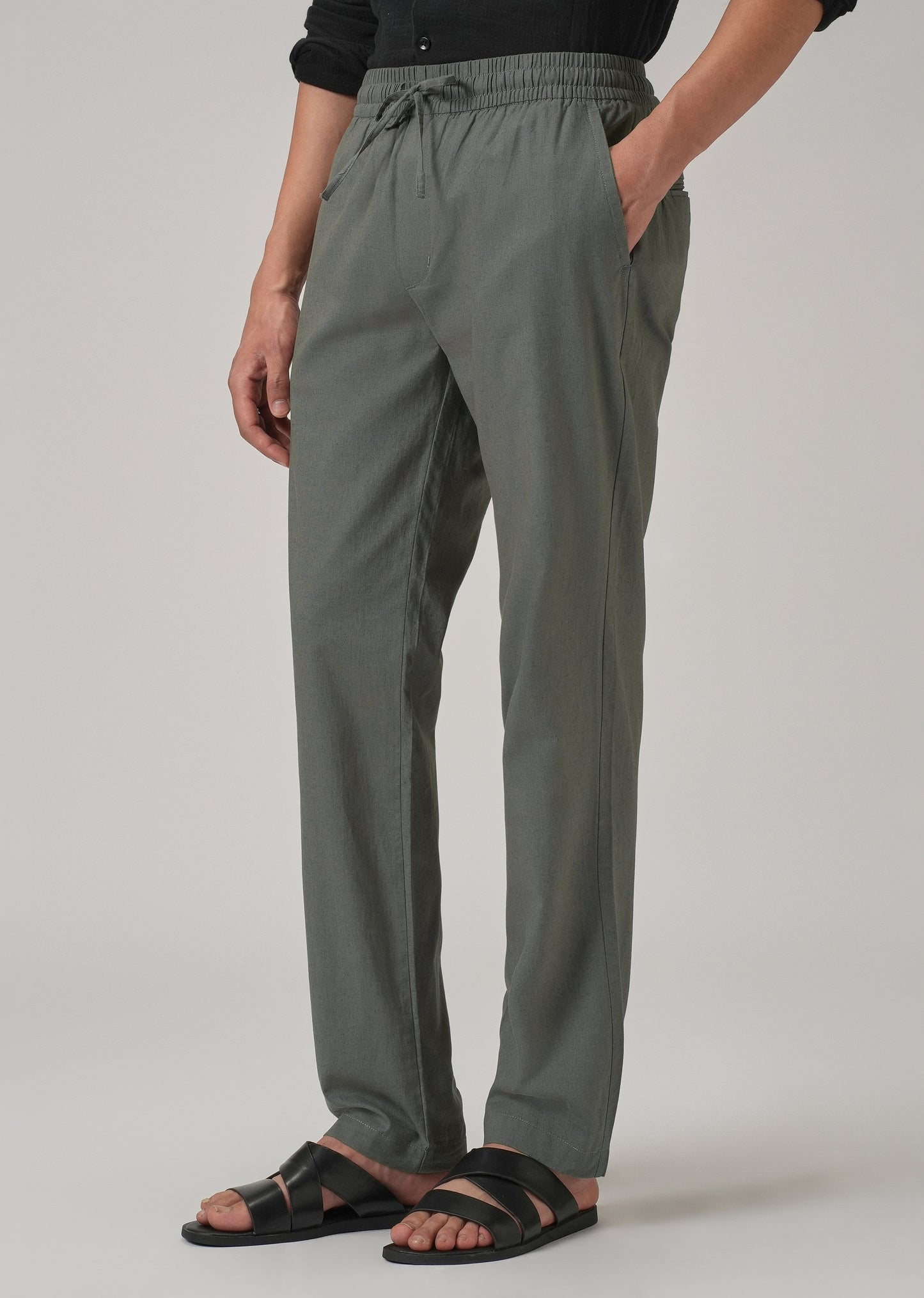 Drawstring Grey Linen Pant