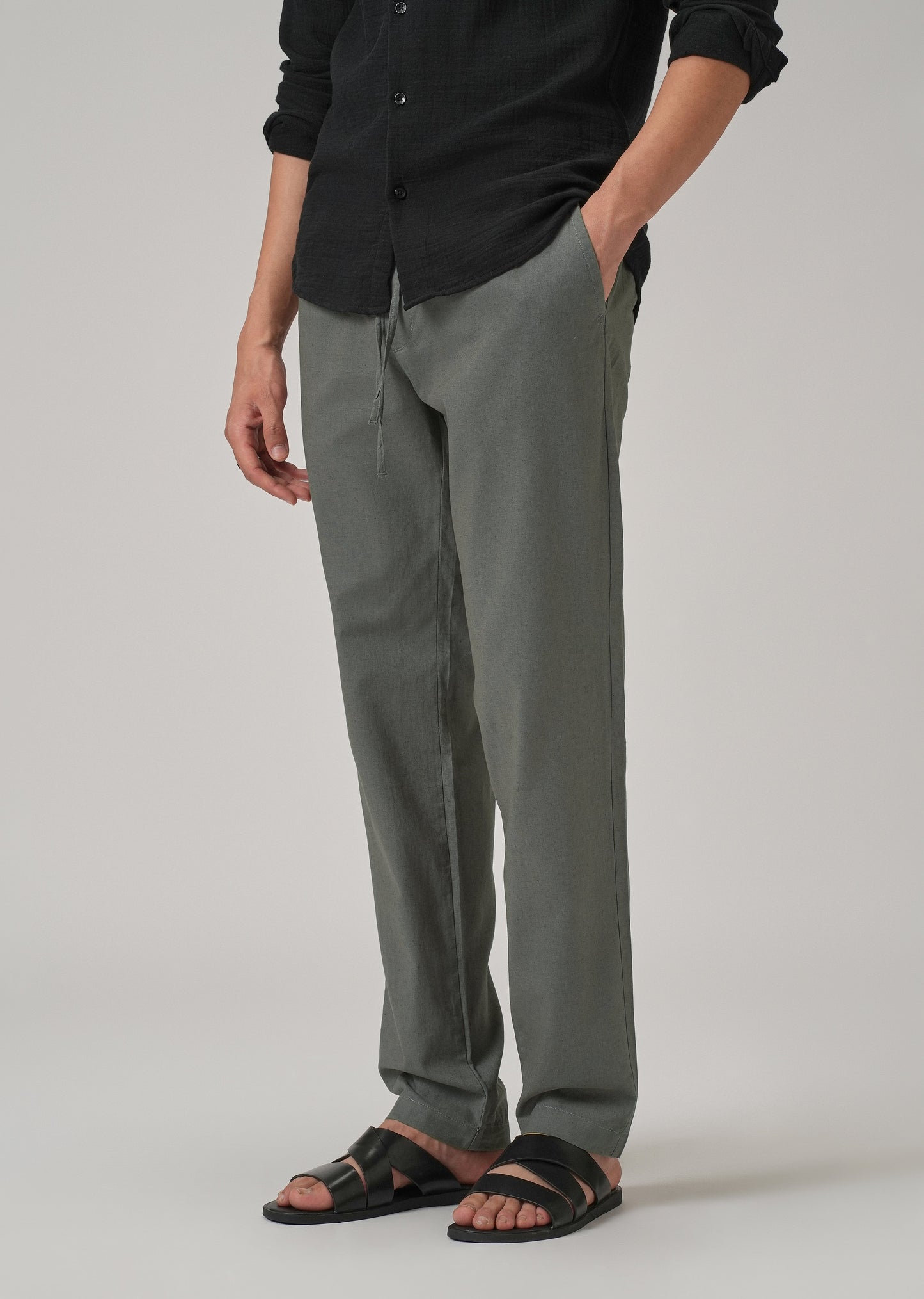Drawstring Grey Linen Pant