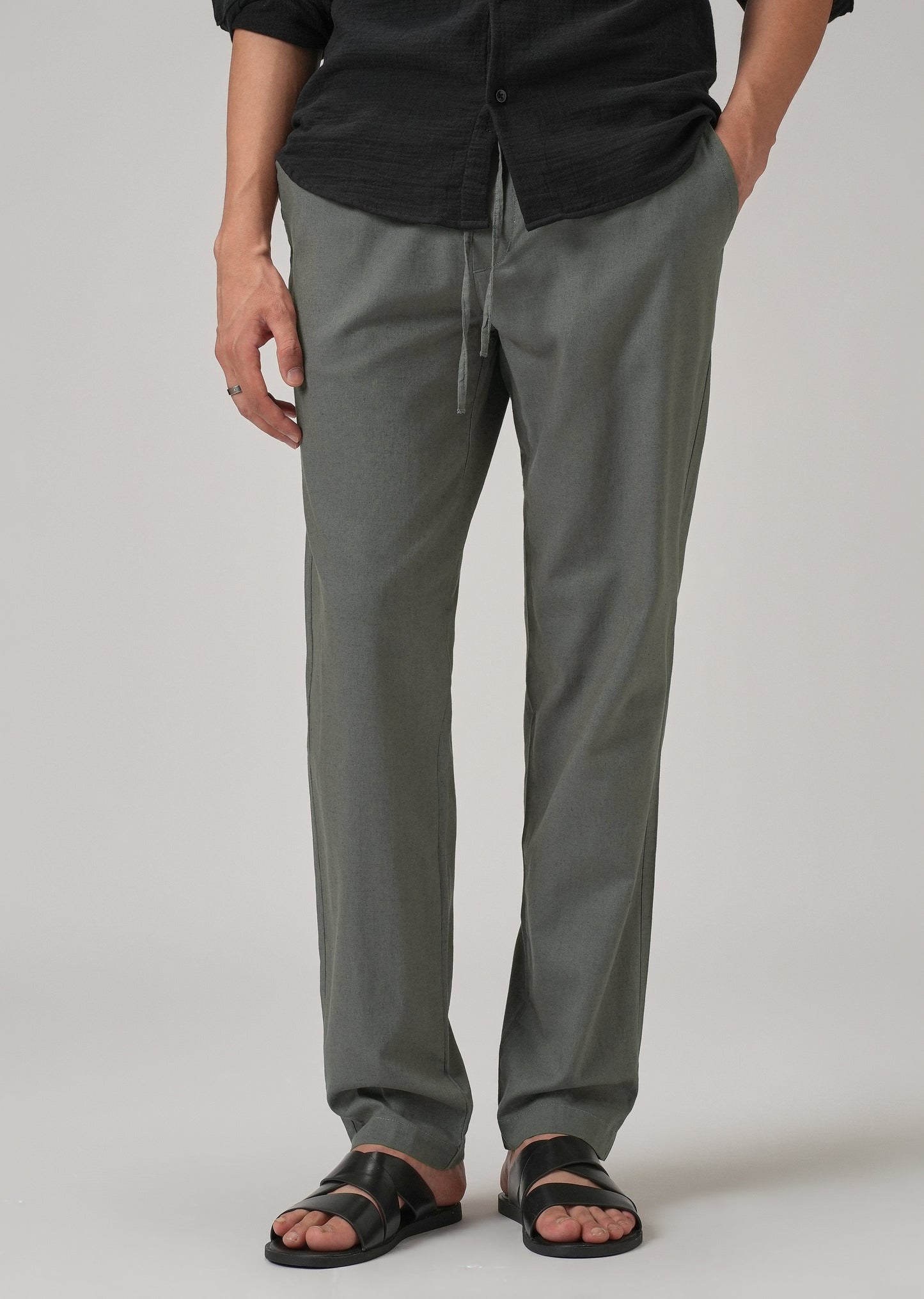 Drawstring Grey Linen Pant