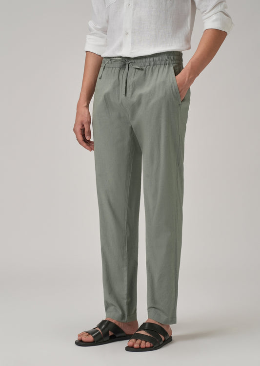 Drawstring Olive Grey Linen Pant