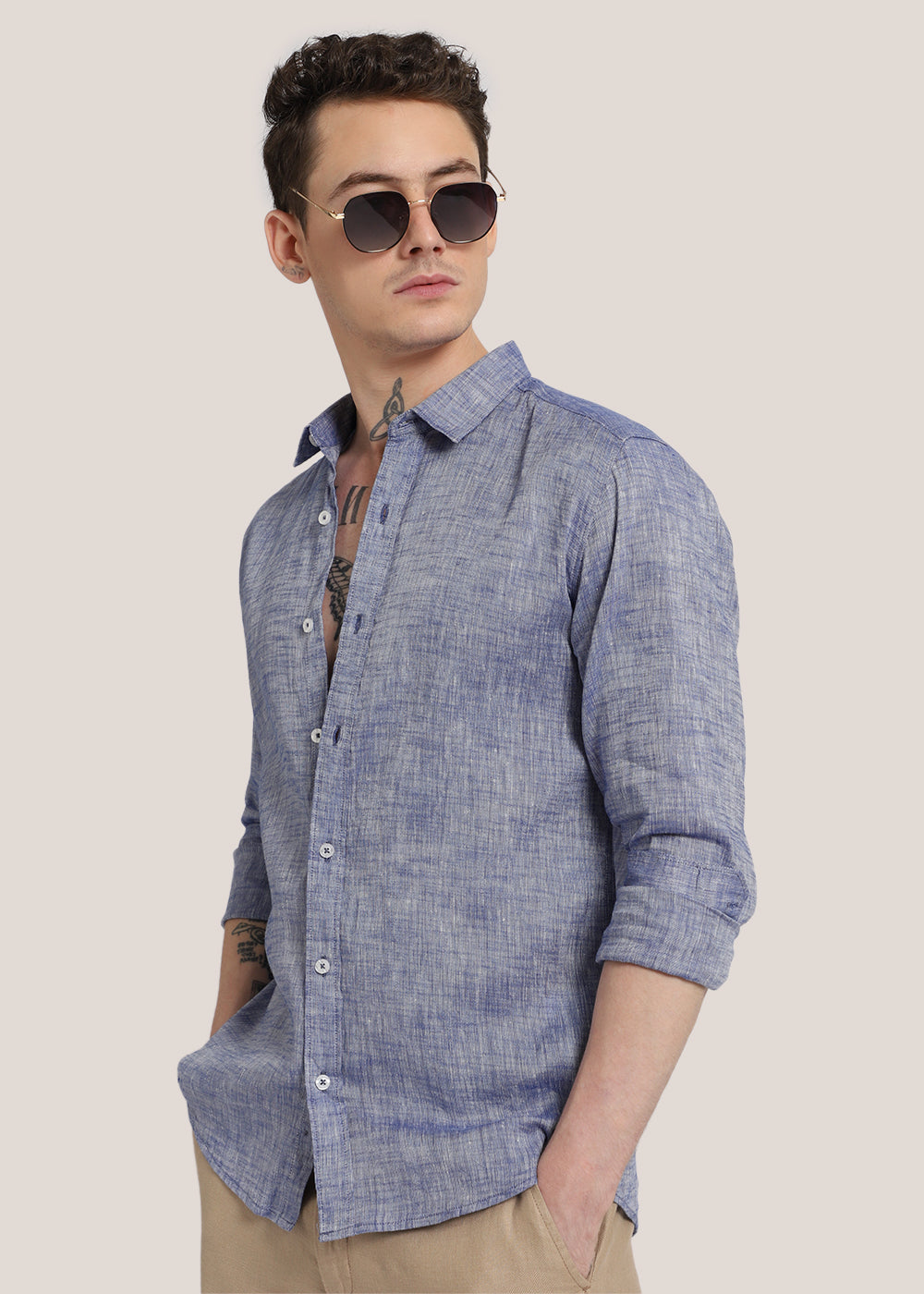100% Pure Linen Dusky Blue Shirt