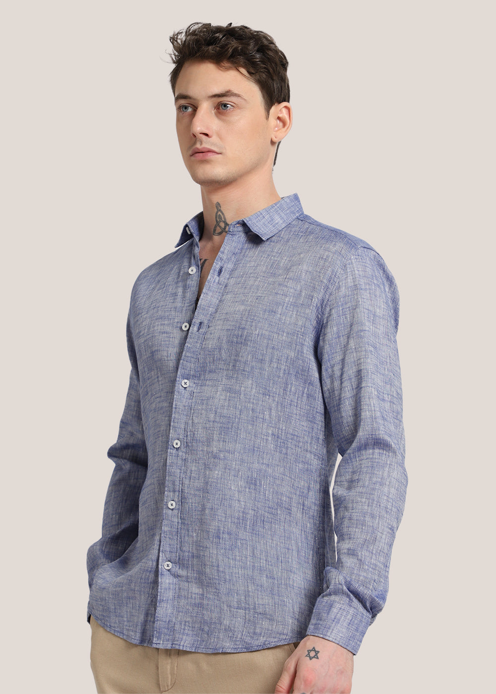 100% Pure Linen Dusky Blue Shirt