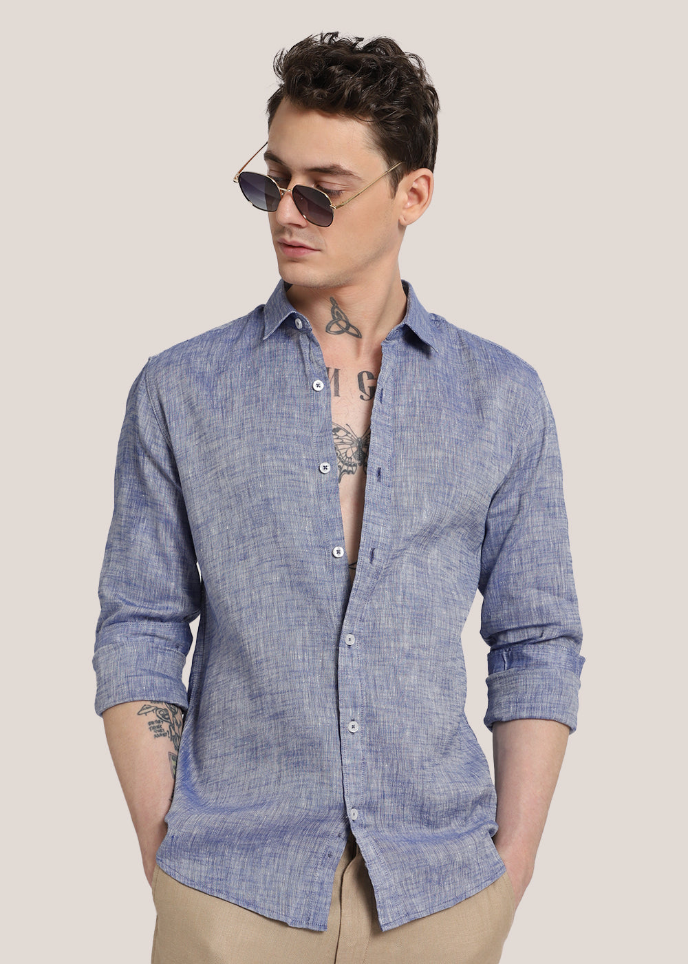 100% Pure Linen Dusky Blue Shirt
