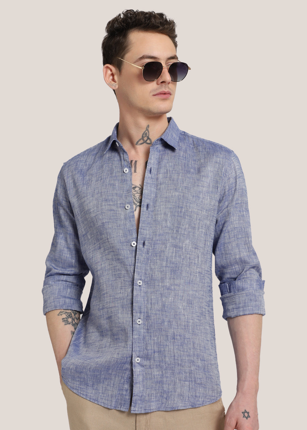 100% Pure Linen Dusky Blue Shirt