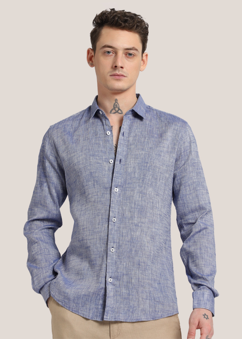 100% Pure Linen Dusky Blue Shirt