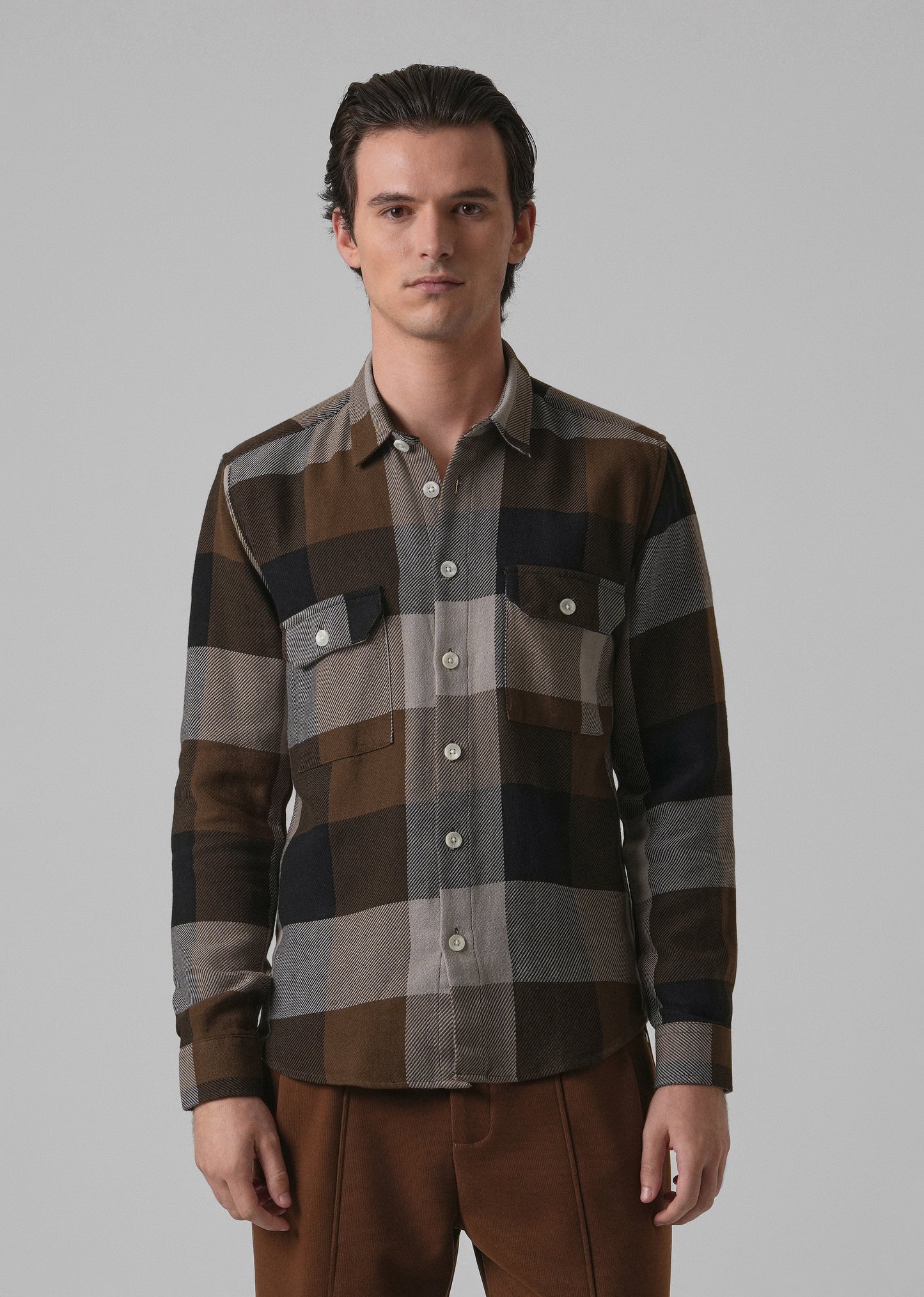 Dusky Brown Brushed Cotton Check Shirt