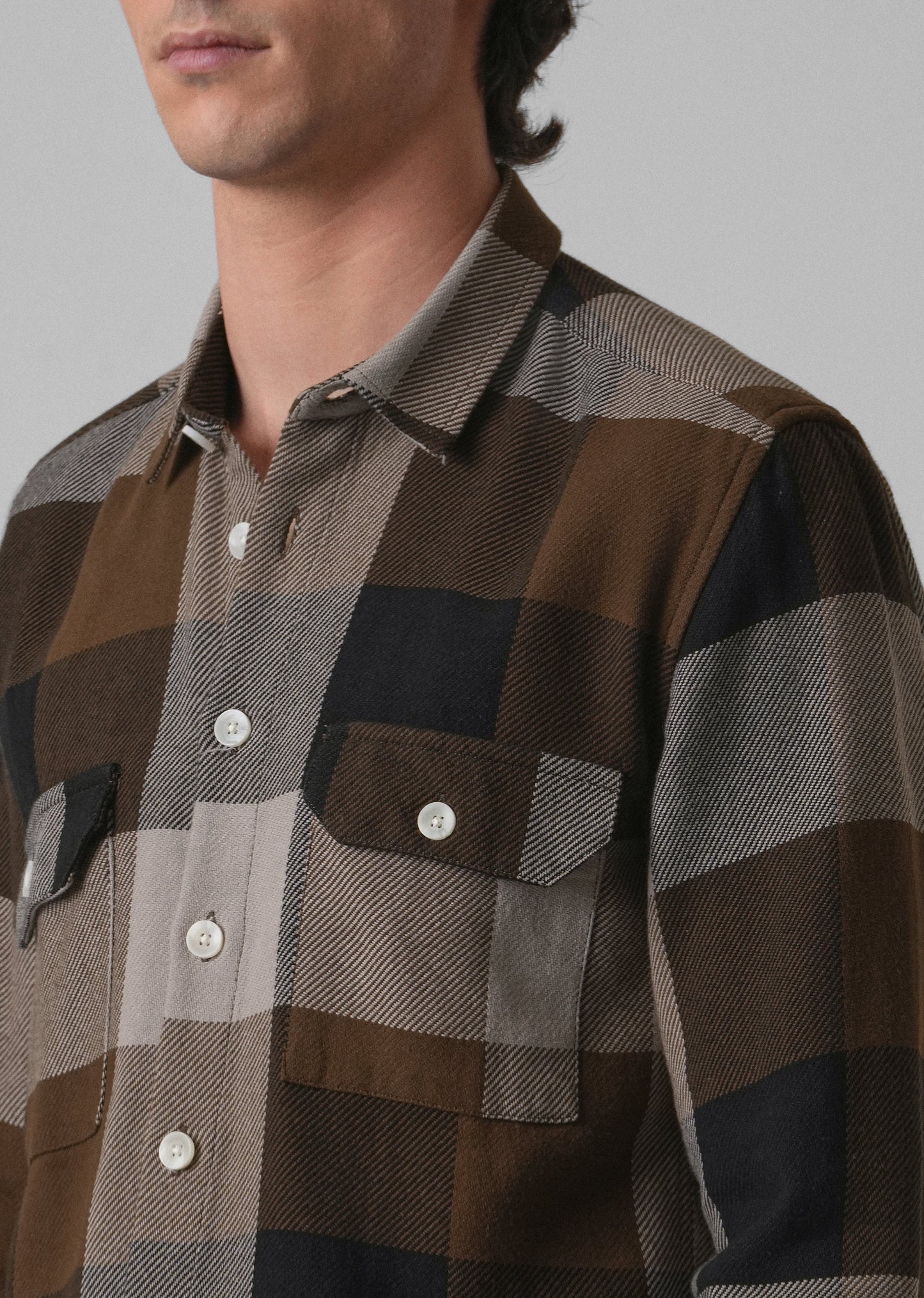 Dusky Brown Brushed Cotton Check Shirt