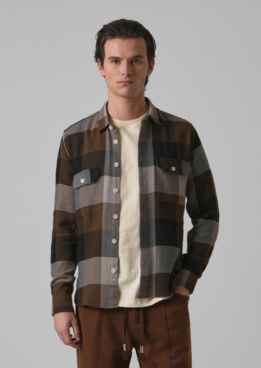 Dusky Brown Brushed Cotton Check Shirt