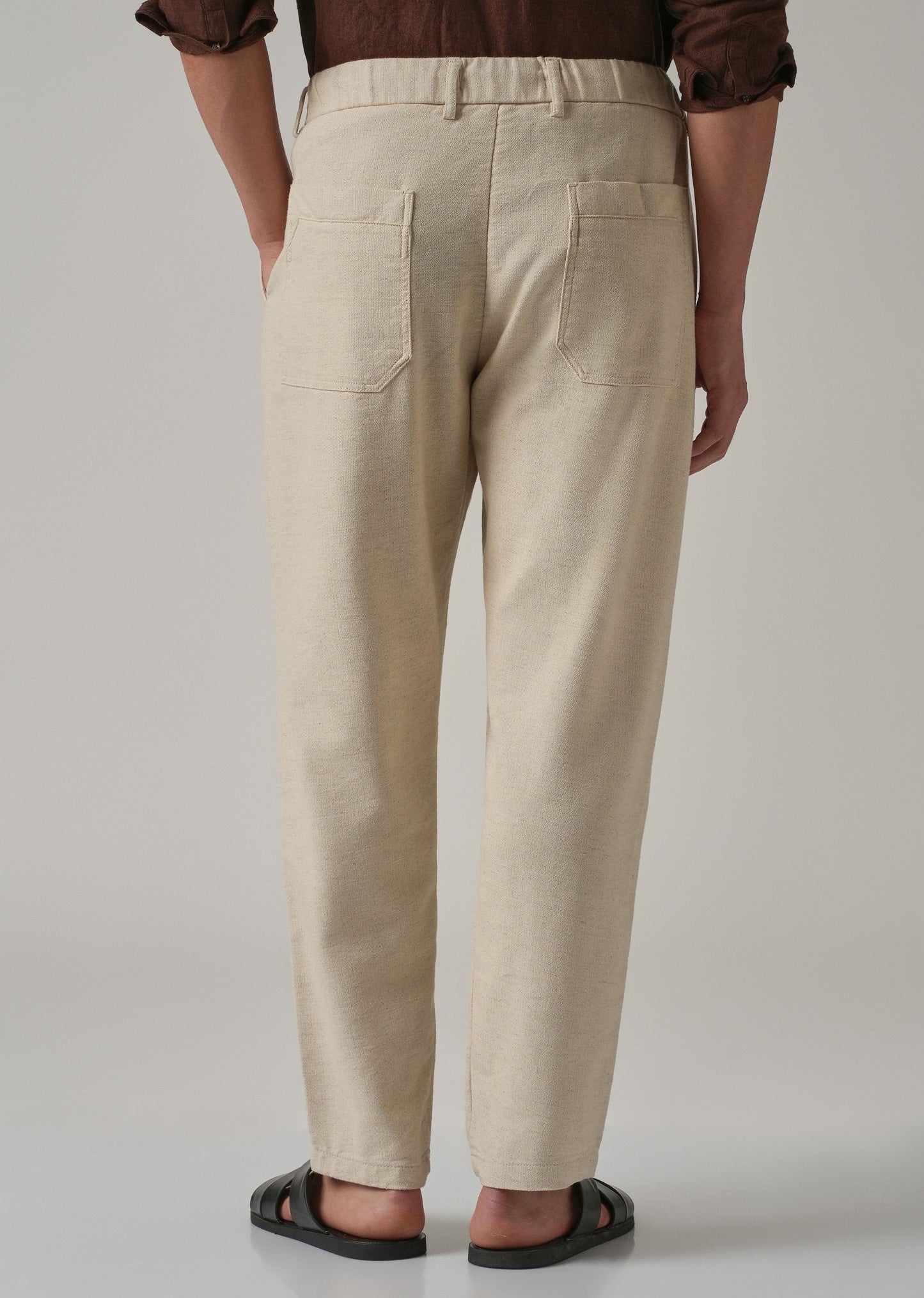 Ecru Beige Blended Linen Pant