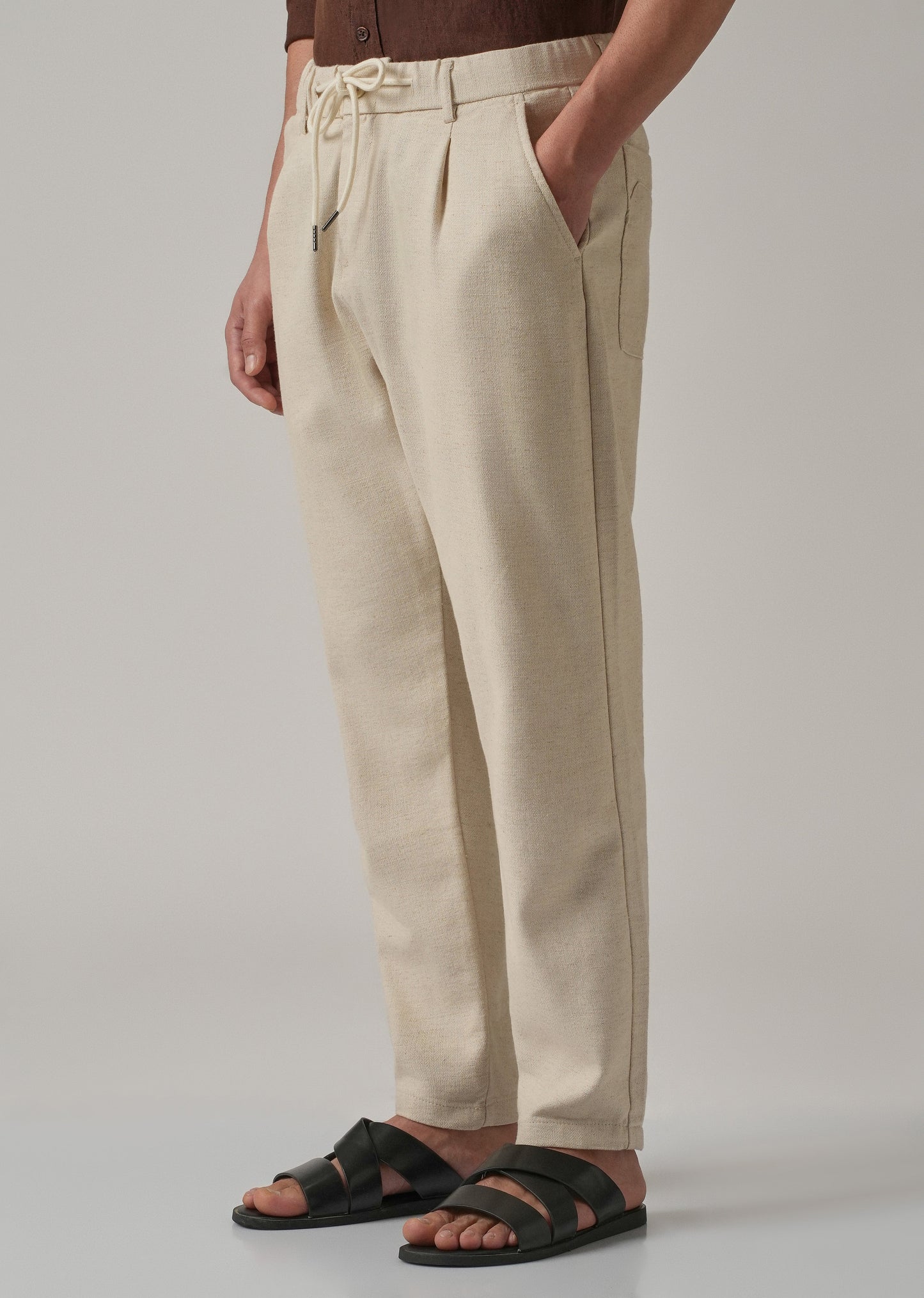 Ecru Beige Blended Linen Pant