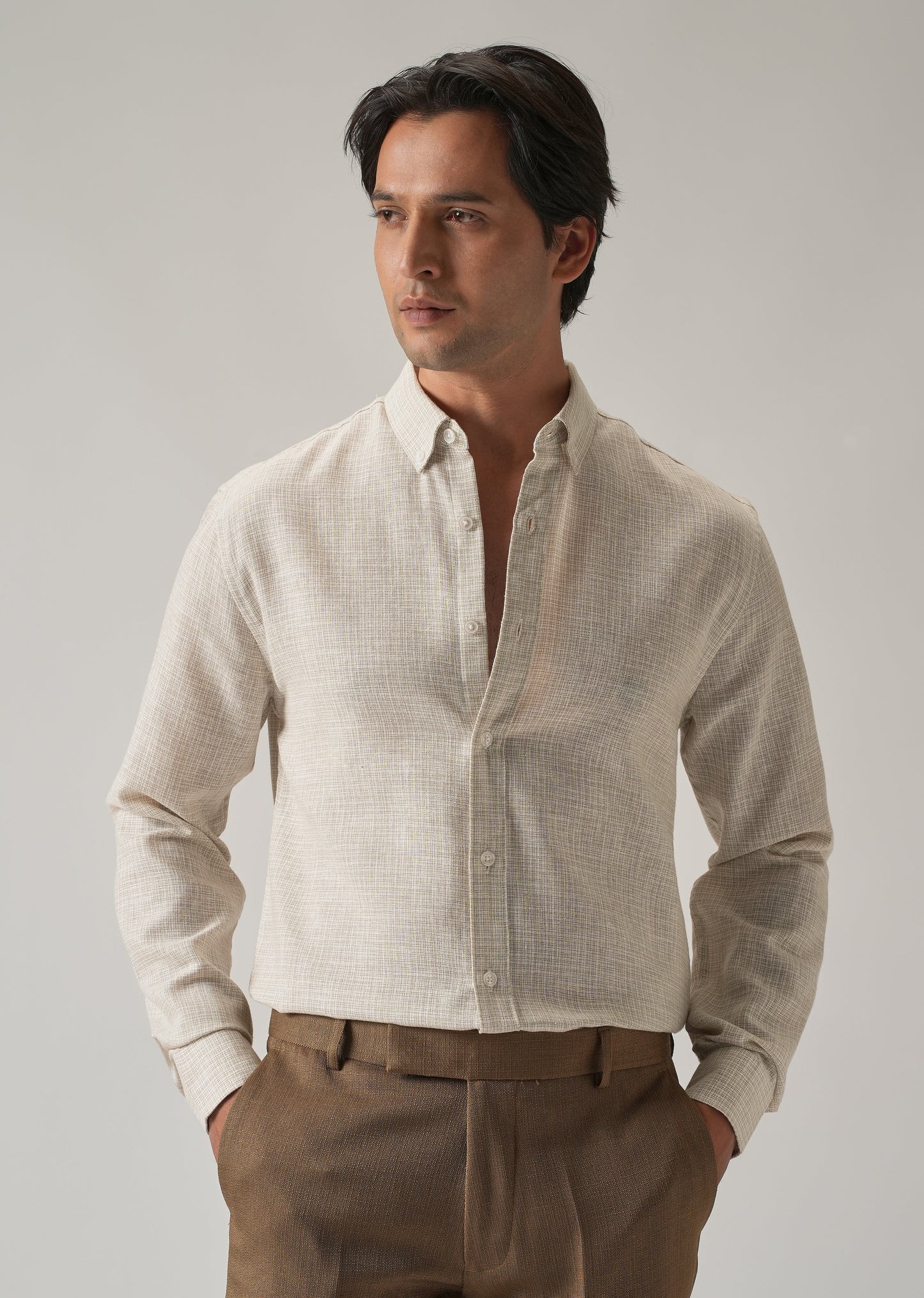 Ecru Beige Blended Linen shirt