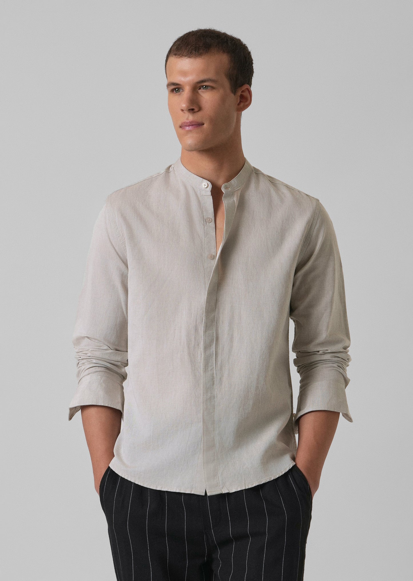 Ecru Beige Cotton Linen Shirt