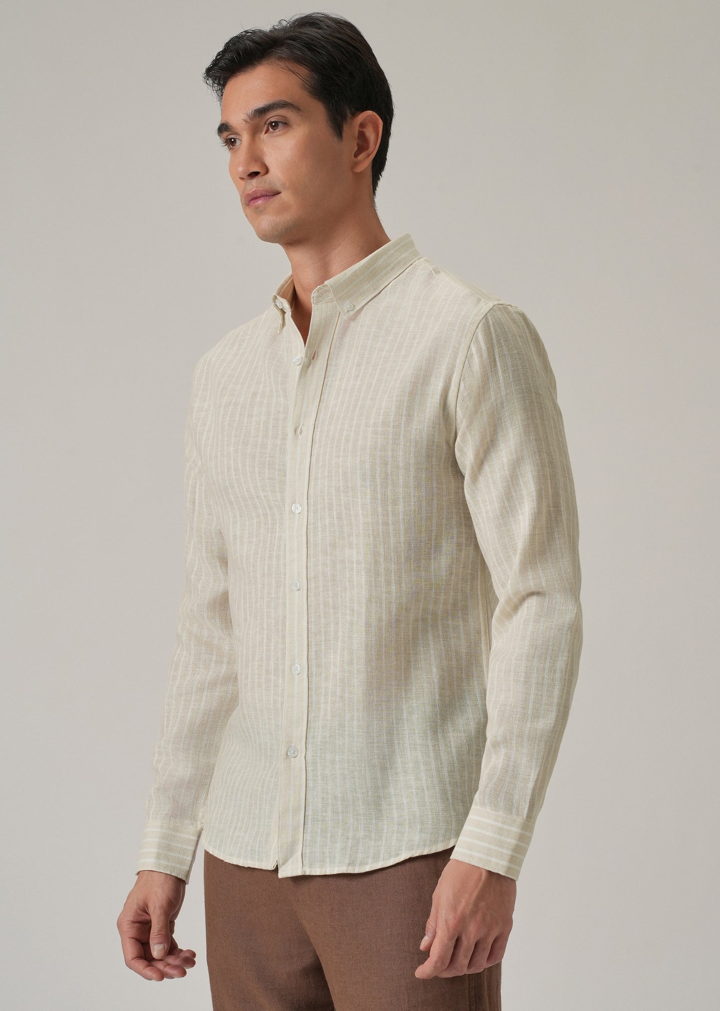 Ecru Beige Stripe Linen Shirt