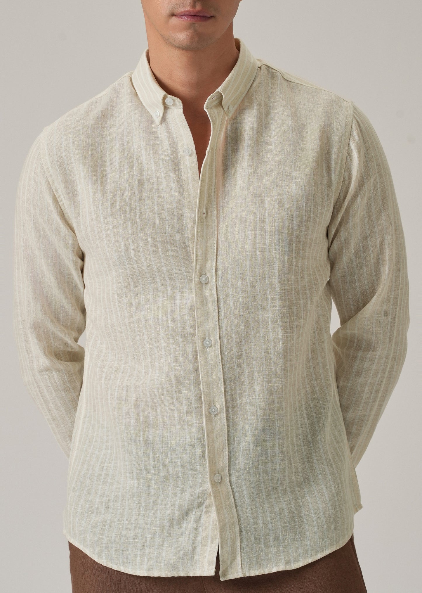Ecru Beige Stripe Linen Shirt