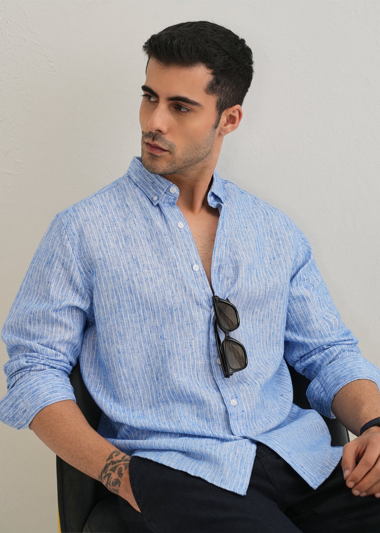 Elegant Lucent White Stripe Blended Linen shirt