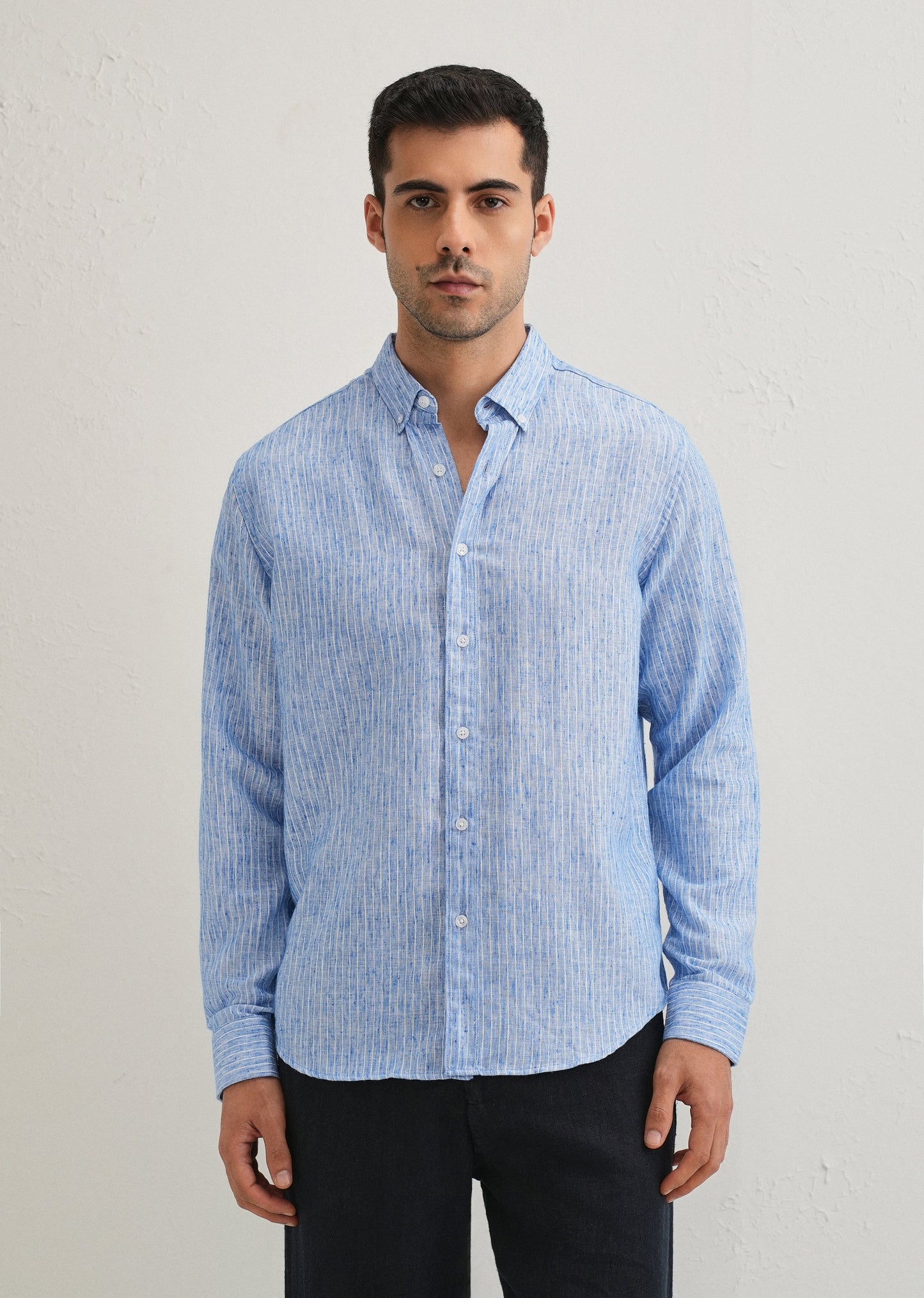 Elegant Lucent White Stripe Blended Linen shirt