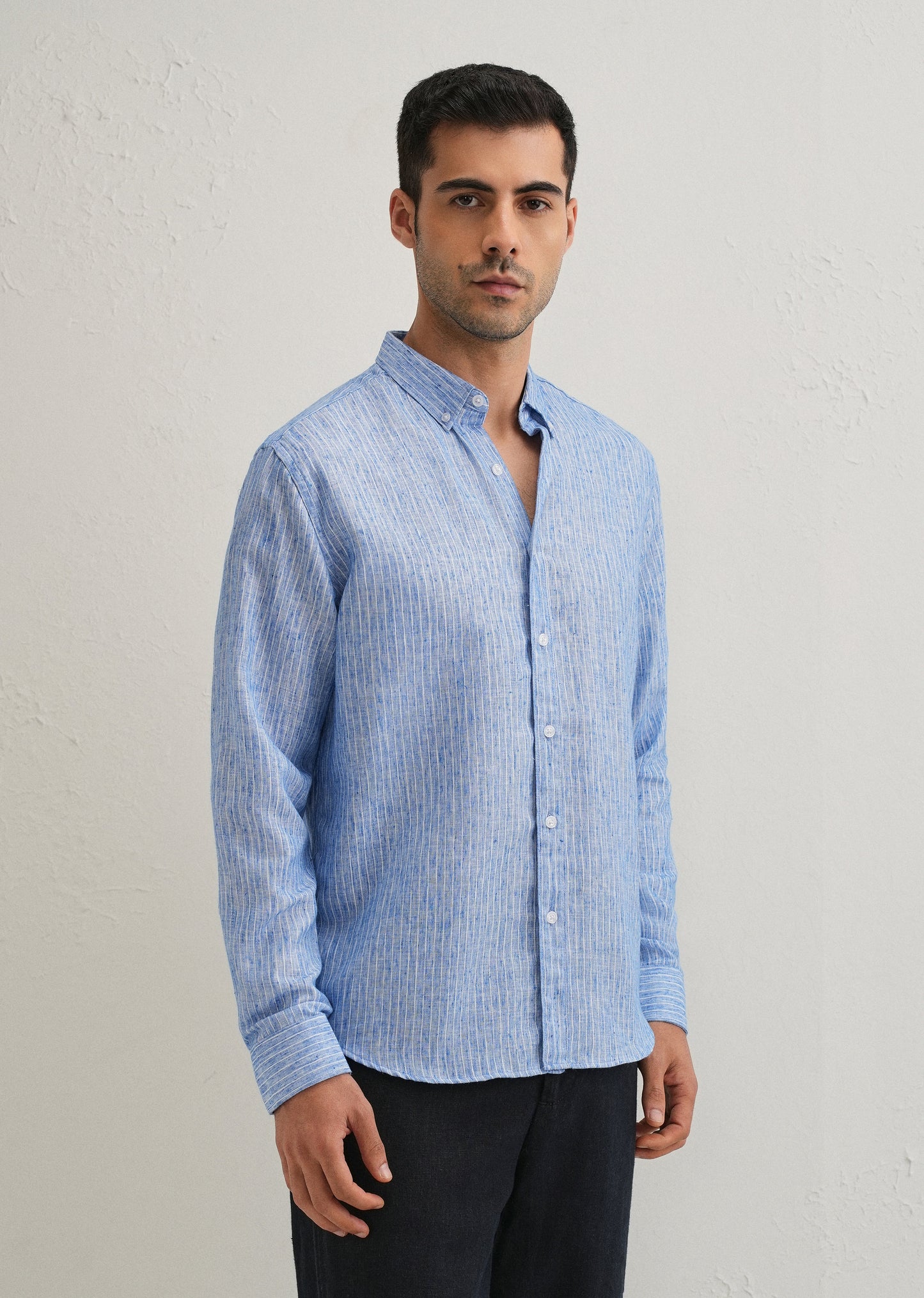 Elegant Lucent White Stripe Blended Linen shirt