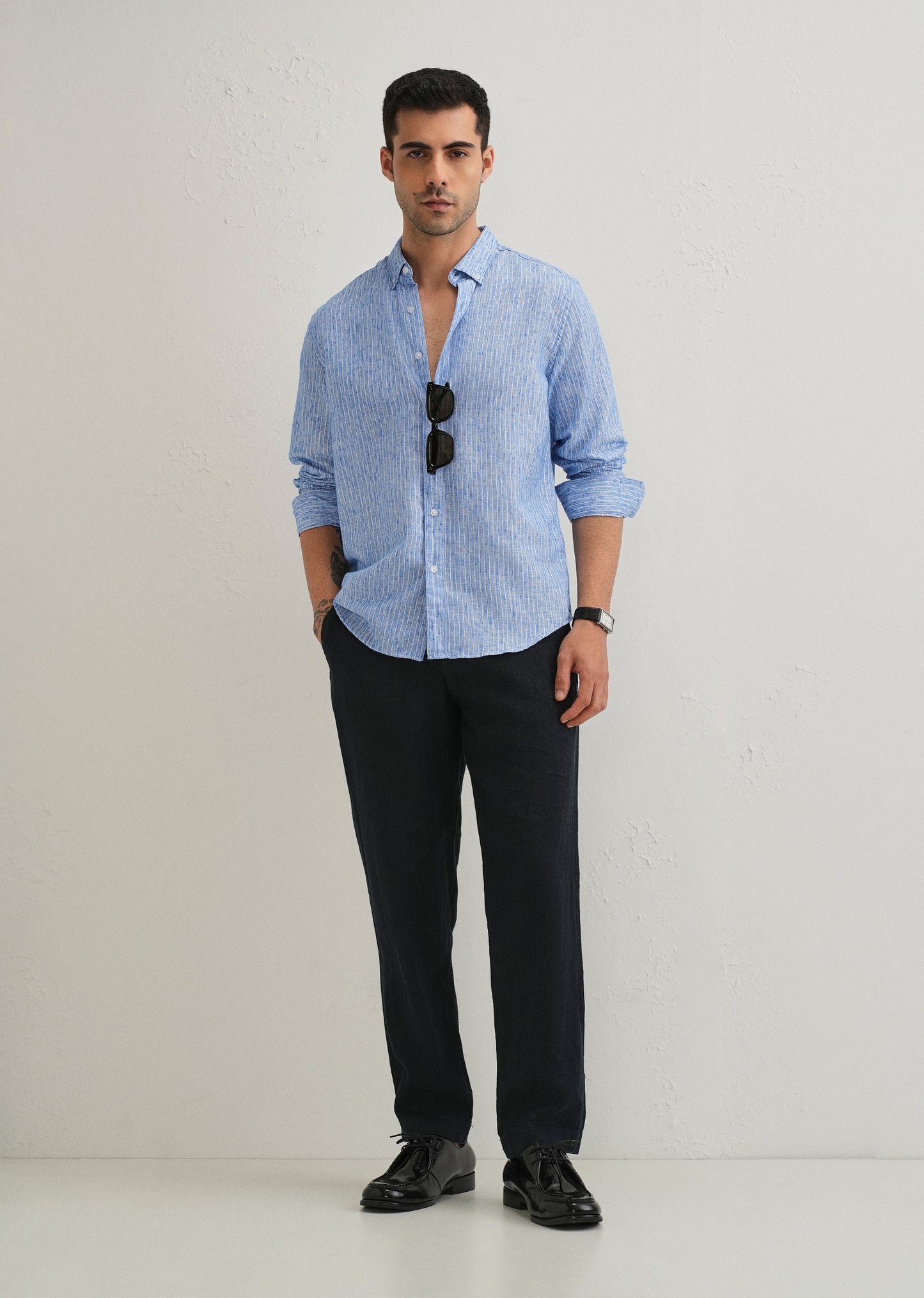 Elegant Lucent White Stripe Blended Linen shirt