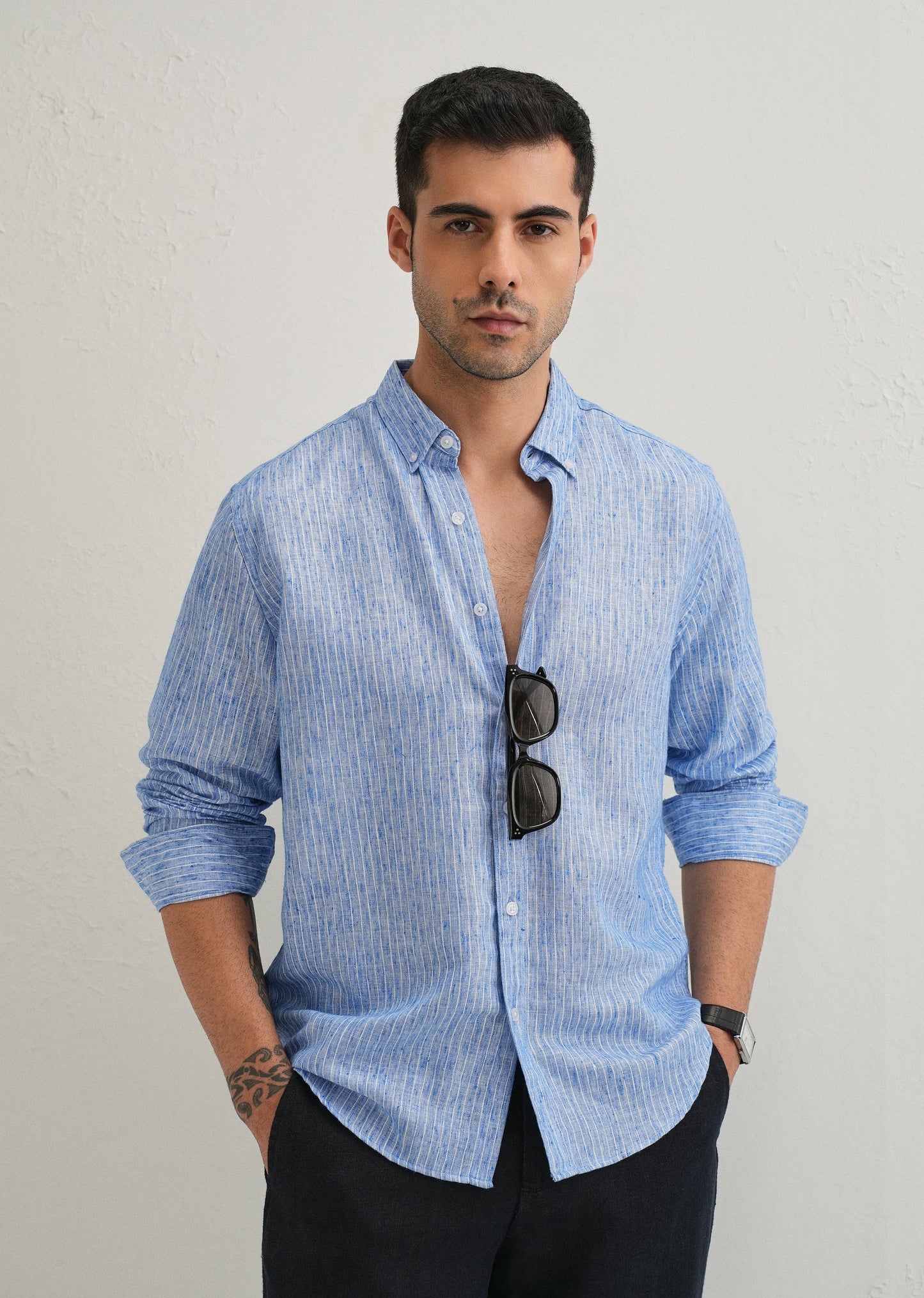 Elegant Lucent White Stripe Blended Linen shirt