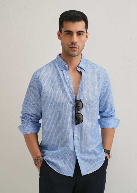 Elegant Lucent White Stripe Blended Linen shirt