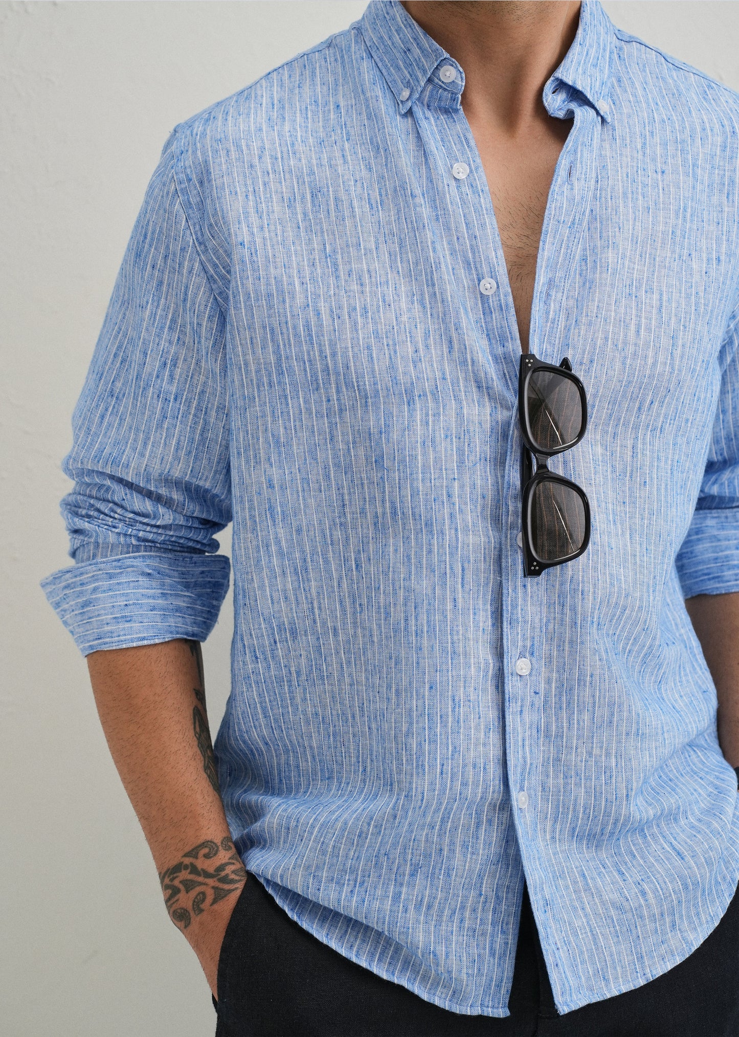 Elegant Lucent White Stripe Blended Linen shirt